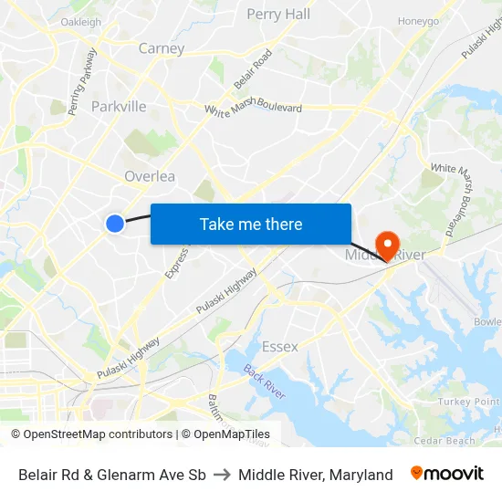Belair Rd & Glenarm Ave Sb to Middle River, Maryland map