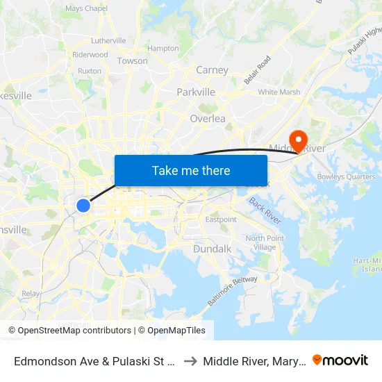 Edmondson Ave & Pulaski St FS Wb to Middle River, Maryland map