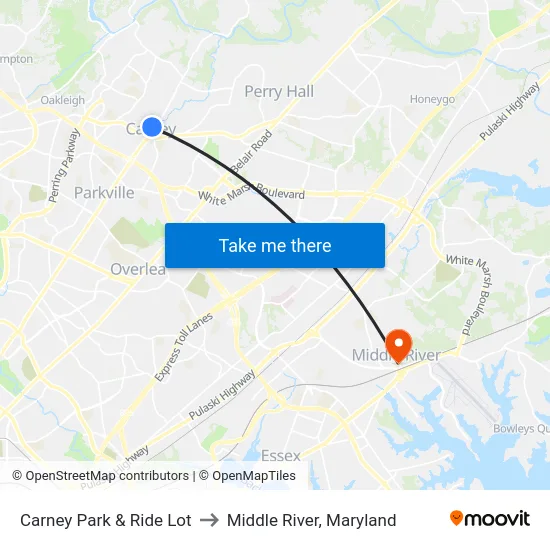 Carney Park & Ride Lot to Middle River, Maryland map