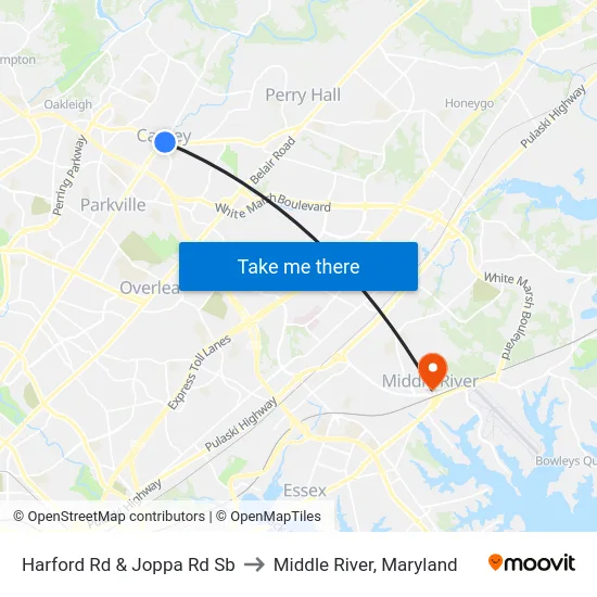 Harford Rd & Joppa Rd Sb to Middle River, Maryland map