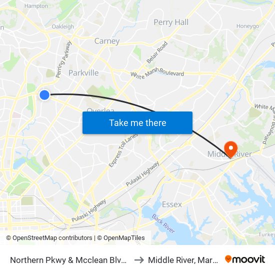 Northern Pkwy & Mcclean Blvd FS Eb to Middle River, Maryland map