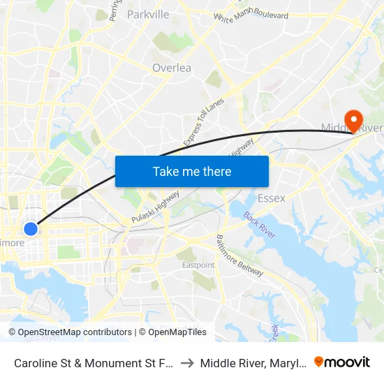 Caroline St & Monument St FS Nb to Middle River, Maryland map