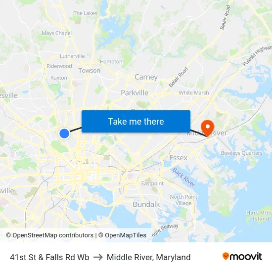 41st St & Falls Rd Wb to Middle River, Maryland map