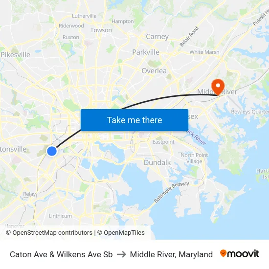 Caton Ave & Wilkens Ave Sb to Middle River, Maryland map