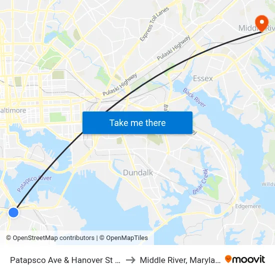 Patapsco Ave & Hanover St Wb to Middle River, Maryland map