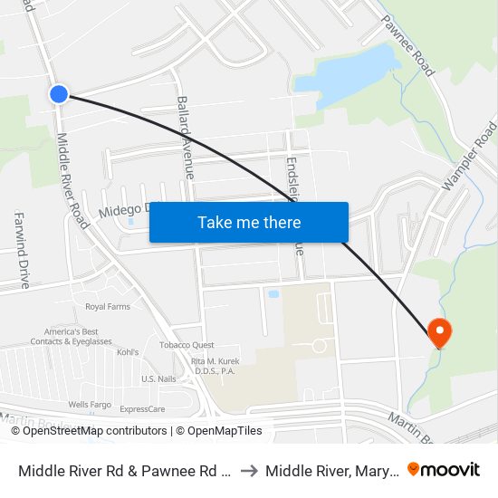 Middle River Rd & Pawnee Rd FS Nb to Middle River, Maryland map