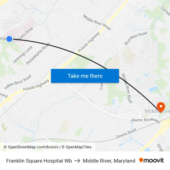Franklin Square Hospital Wb to Middle River, Maryland map