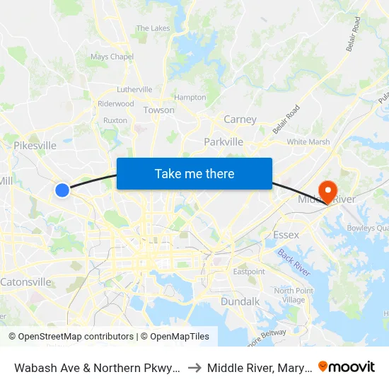 Wabash Ave & Northern Pkwy FS Sb to Middle River, Maryland map