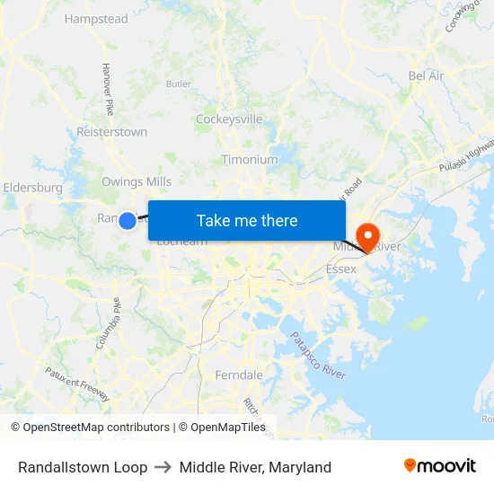 Randallstown Loop to Middle River, Maryland map