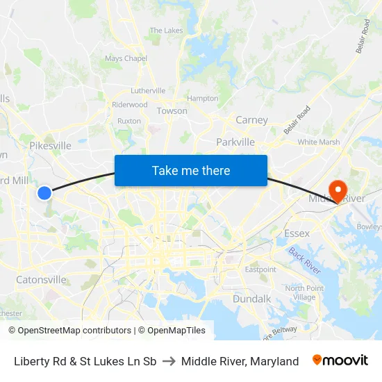 Liberty Rd & St Lukes Ln Sb to Middle River, Maryland map