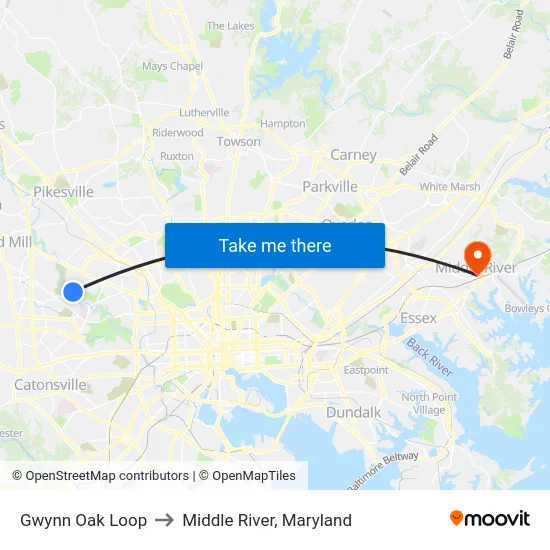 Gwynn Oak Loop to Middle River, Maryland map