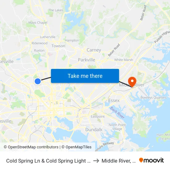 Cold Spring Ln & Cold Spring Light Rail Station Mid Wb to Middle River, Maryland map