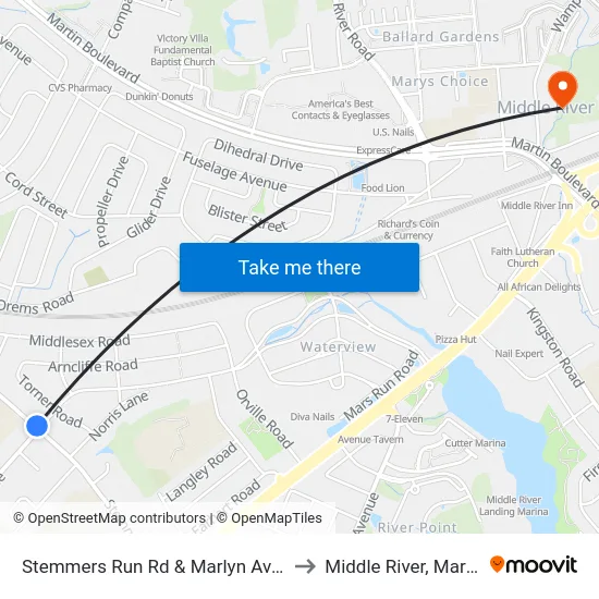 Stemmers Run Rd & Marlyn Ave FS Nb to Middle River, Maryland map