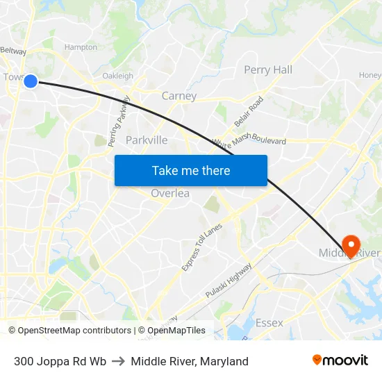 300 Joppa Rd Wb to Middle River, Maryland map