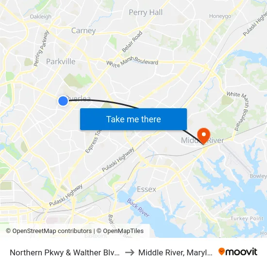 Northern Pkwy & Walther Blvd Eb to Middle River, Maryland map
