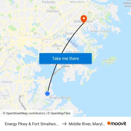 Energy Pkwy & Fort Smallwood Rd to Middle River, Maryland map