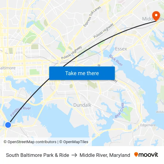 South Baltimore Park & Ride to Middle River, Maryland map