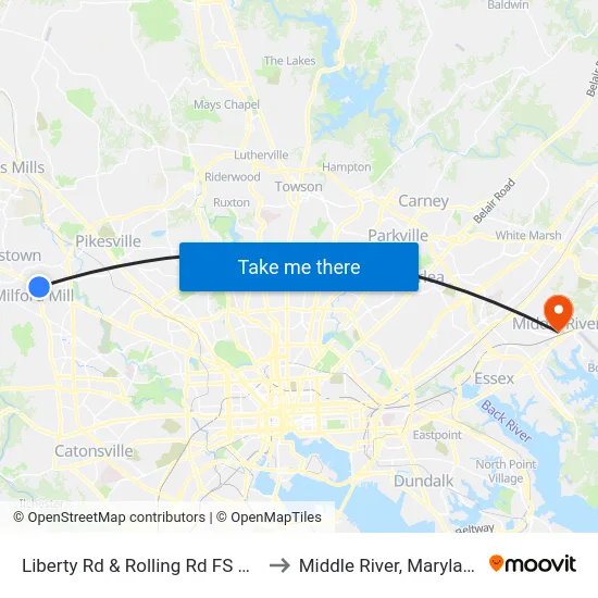 Liberty Rd & Rolling Rd FS Wb to Middle River, Maryland map