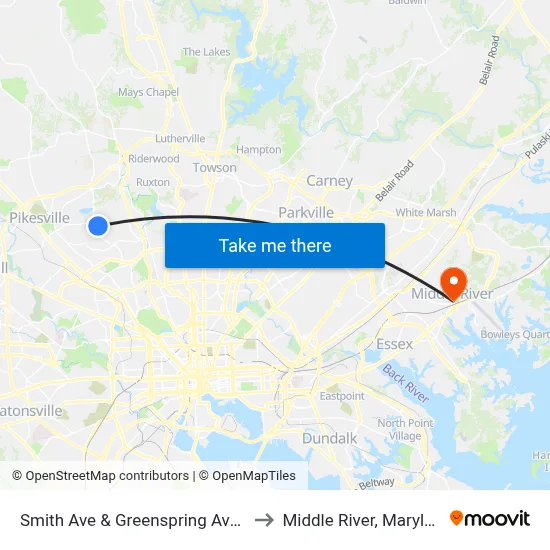 Smith Ave & Greenspring Ave Eb to Middle River, Maryland map