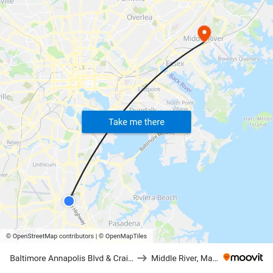 Baltimore Annapolis Blvd & Crain Hwy Eb to Middle River, Maryland map