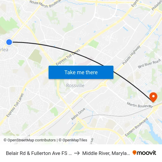 Belair Rd & Fullerton Ave FS Nb to Middle River, Maryland map