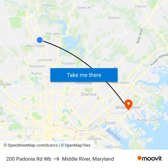 200 Padonia Rd Wb to Middle River, Maryland map