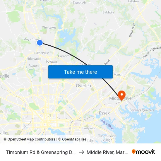 Timonium Rd & Greenspring Dr FS Eb to Middle River, Maryland map