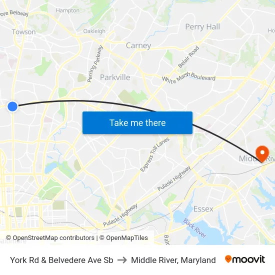 York Rd & Belvedere Ave Sb to Middle River, Maryland map