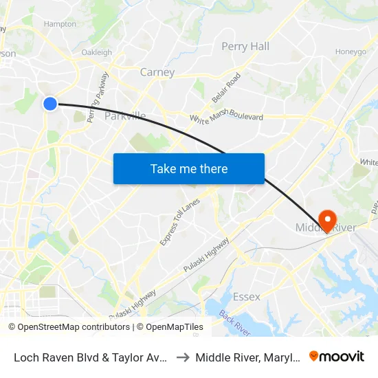 Loch Raven Blvd & Taylor Ave Nb to Middle River, Maryland map
