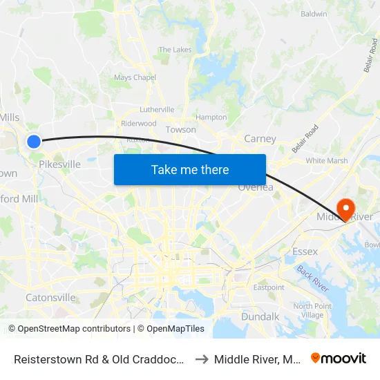 Reisterstown Rd & Old Craddock Rd Opp Sb to Middle River, Maryland map