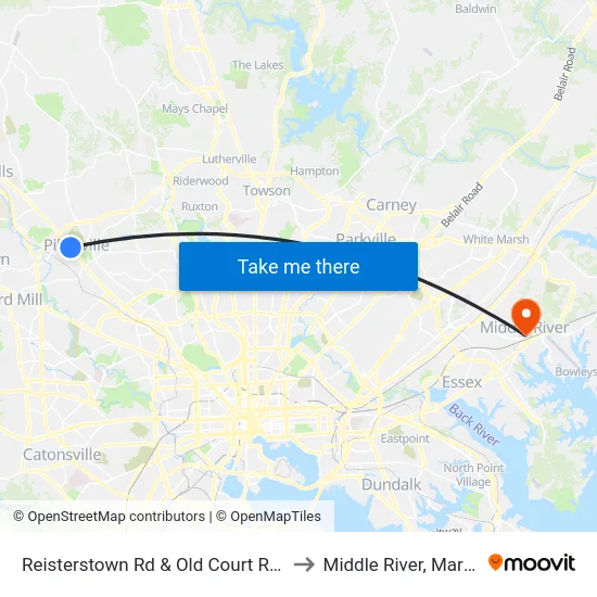 Reisterstown Rd & Old Court Rd FS Sb to Middle River, Maryland map