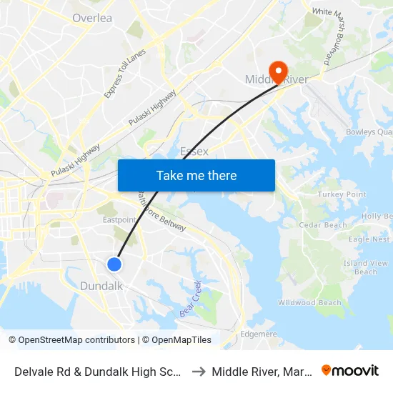 Delvale Rd & Dundalk High School Nb to Middle River, Maryland map