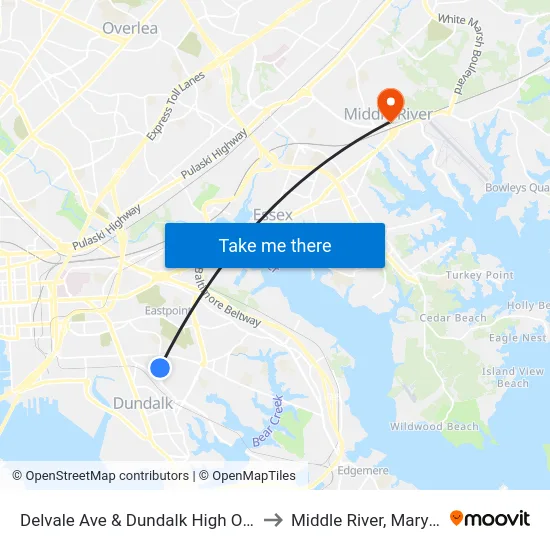 Delvale Ave & Dundalk High Opp Sb to Middle River, Maryland map