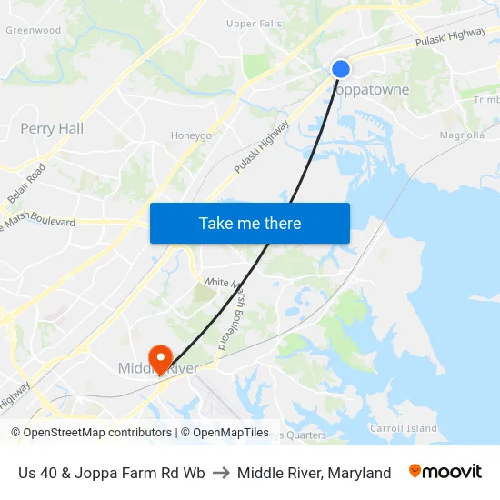 Us 40 & Joppa Farm Rd Wb to Middle River, Maryland map