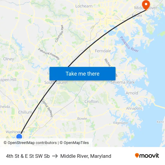 4th St & E St SW Sb to Middle River, Maryland map