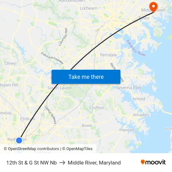 12th St & G St NW Nb to Middle River, Maryland map