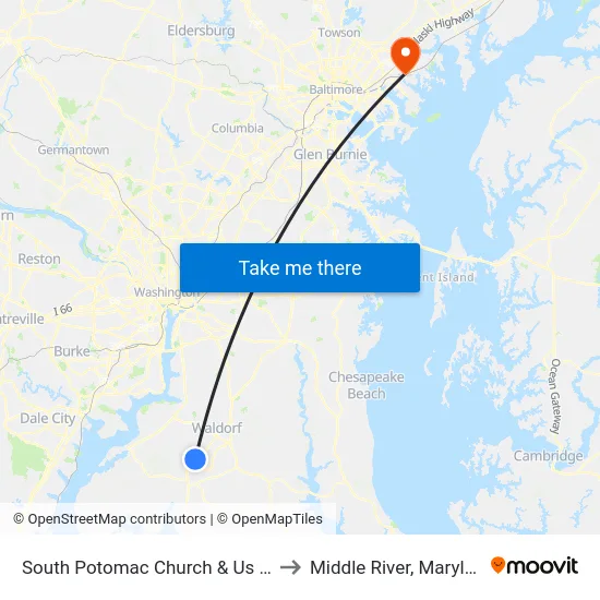 South Potomac Church & Us 301 to Middle River, Maryland map