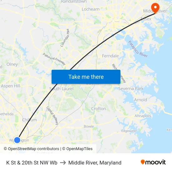 K St & 20th St NW Wb to Middle River, Maryland map