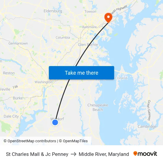 St Charles Mall & Jc Penney to Middle River, Maryland map