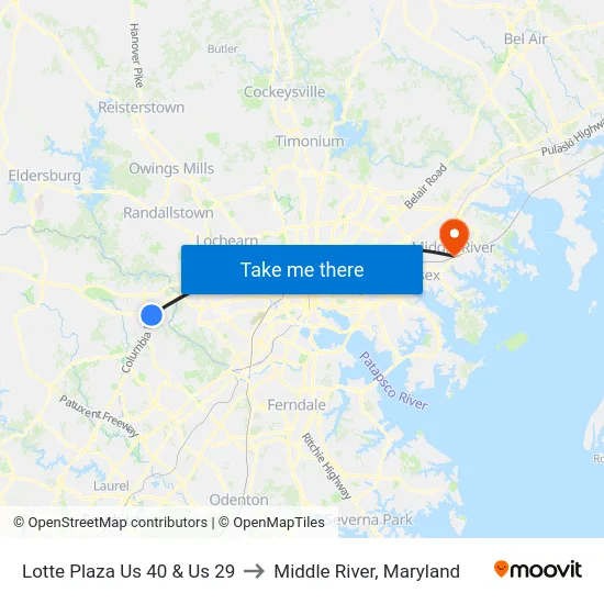 Lotte Plaza Us 40 & Us 29 to Middle River, Maryland map
