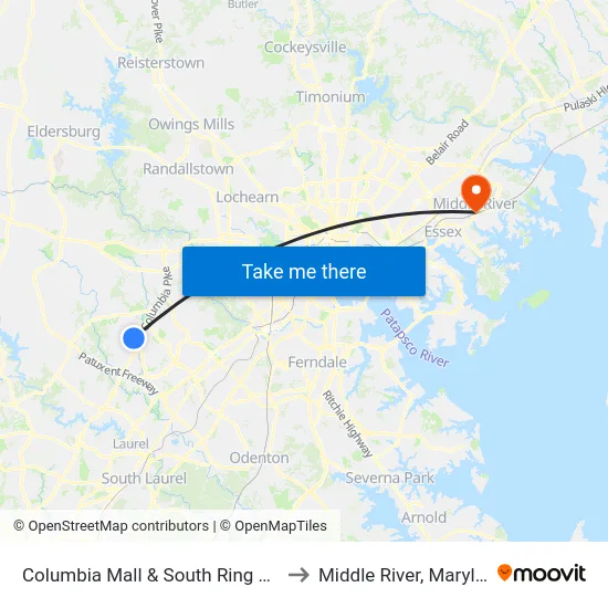 Columbia Mall & South Ring Rd Eb to Middle River, Maryland map