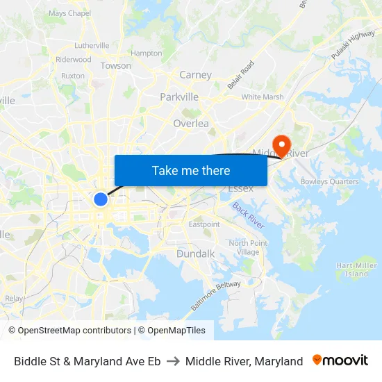 Biddle St & Maryland Ave Eb to Middle River, Maryland map