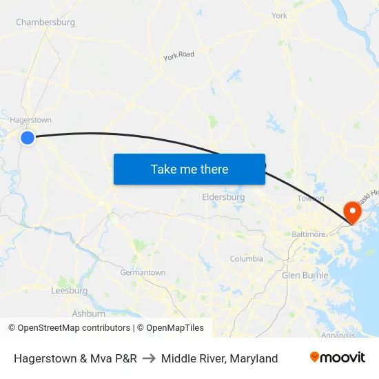 Hagerstown & Mva P&R to Middle River, Maryland map