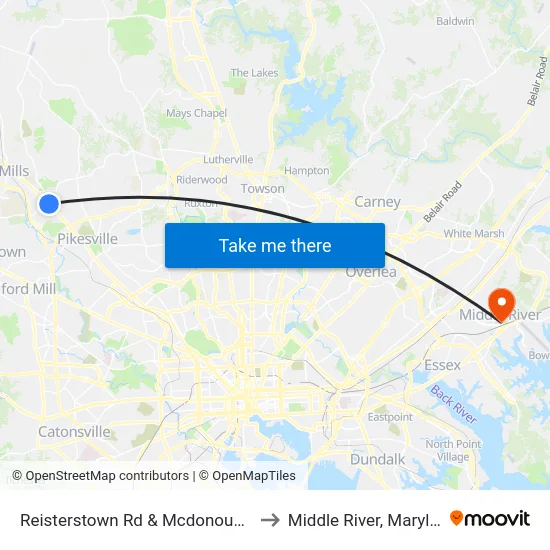 Reisterstown Rd & Mcdonough Rd to Middle River, Maryland map