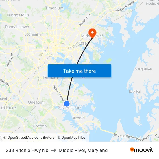 233 Ritchie Hwy Nb to Middle River, Maryland map