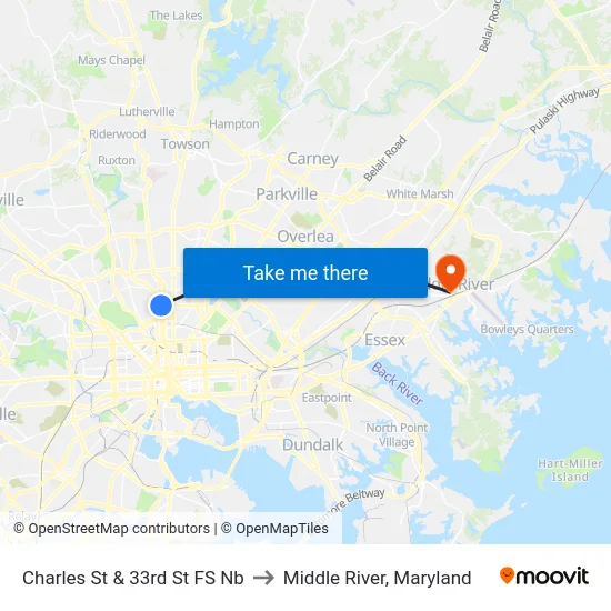 Charles St & 33rd St FS Nb to Middle River, Maryland map