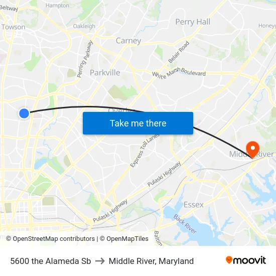 5600 the Alameda Sb to Middle River, Maryland map