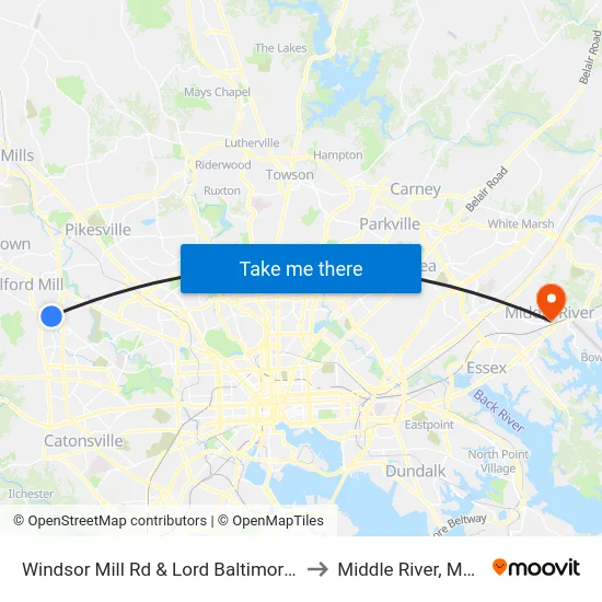 Windsor Mill Rd & Lord Baltimore Dr FS Wb to Middle River, Maryland map