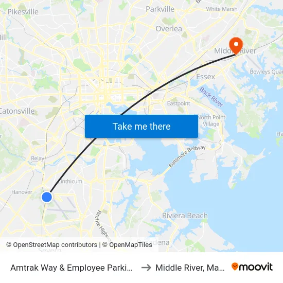 Amtrak Way & Employee Parking Lot Nb to Middle River, Maryland map