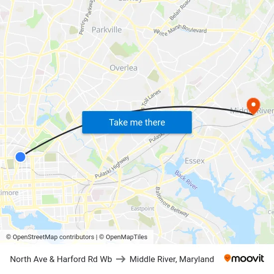 North Ave & Harford Rd Wb to Middle River, Maryland map